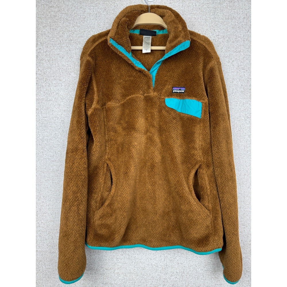 Patagonia Re-Tool Snap-T Fleece Pullover Womens M Brown Teal High Pile Sherpa M